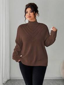 Elenzga pull femme grande taille col V couleur unie, hiver - Marron - Voir 4