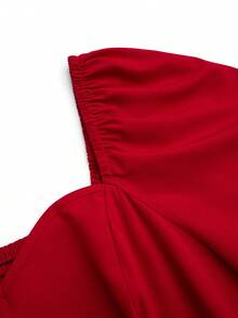 Sweetra 大码优雅复古可爱公主风甜心领蝴蝶结长袖撞色拼接长连衣裙，秋冬款 - 紅色 - 查看 9