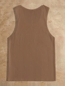 Manfinity VCAY 男士纯色圆领罗纹针织休闲上衣 男士无袖上衣 男士背心套装 男士背心 棕色背心 男士棕色上衣 罗纹背心 - 彩色 - 查看 5