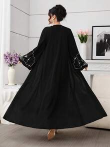 Al Najma Women's Black Twist Bubble Sleeve Elegant Arabic Abaya Robe, Spring/Summer - Black - View 6