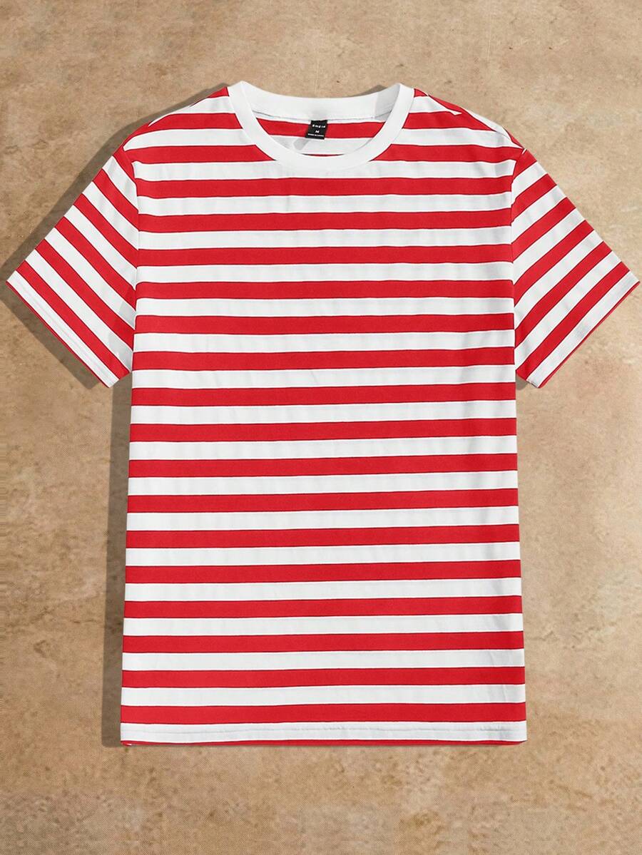 HIMLAND Men Striped Print Tee - Red and White - View 1