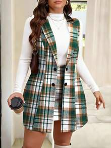 Vionelle 大码女士格子背心和裙子优雅商务套装 - 彩色 - 查看 4