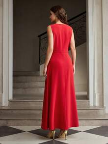 ZEYLAH 优雅3D立体花卉长裙 - 紅色 - 查看 3