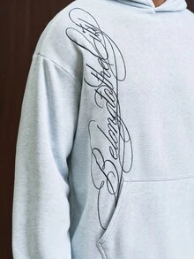 TOKVUE 男士街头风流行INS“This City”撞色刺绣户外音乐节日常休闲卫衣，男友/老公礼物，周年纪念礼物，运动休闲 - 淺灰色 - 查看 5