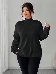 Elenzga Jersey de cuello en V de unicolor talla grande para mujer, invierno - Negro - Ver 6