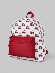 ROMWE Kawaii Mochila vintage con estampado de murciélago gótico, bolsa de gran capacidad para ir al trabajo, adecuada para Halloween - Rojo y blanco - Ver 5