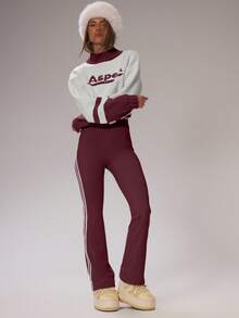 Musera Sport 运动漏斗领“Aspen”印花短款针织套头衫，适合冬季保暖运动、健身房锻炼、休闲滑雪、野雪等场合。 - 酒紅色 - 查看 5