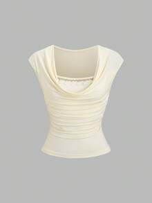 Sweetra Women's New Design Sense High Street Elegant Strapless Sexy Slim Fit Elegant Vacation Shell Ruffle Versatile Comfortable Outdoor Yellow Strapless Scoop Neck T-Shirt, Spring/Summer - Yellow - View 2