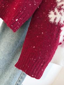 Franclia New Arrival Popular Christmas Snowflake Sweater, Loose Fashionable Knitted Pullover For Women, Autumn/Winter - Burgundy - View 5