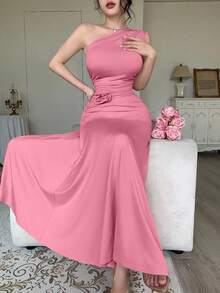 Modelyn 1件女士无袖褶皱紧身连衣裙，纯色 - 玫紅色 - 查看 7