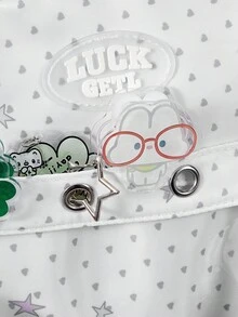 ROMWE 1pc Cute Kawaii Plush Lucky Clover Cat Pendant With Striped Star, Heart, Wing Decorations, Multi-Pocket Fashion Minimalist Doll, Suitable For Women's Backpack, College, Commute, Travel - White - View 5