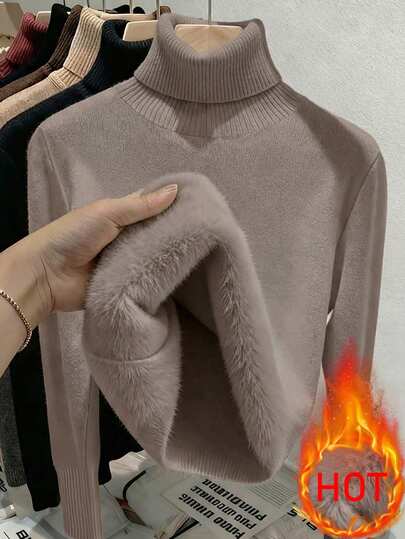Franclia Fashionable All-Match High Neck Thick Seamless Fitted Long Sleeve Knit Sweater, Versatile For Autumn/Winter