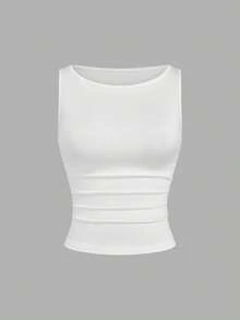 Sweetra Bộ 2 món áo tank top crop không tay tối giản thời trang cỡ lớn. - Nhiều màu - Xem 15
