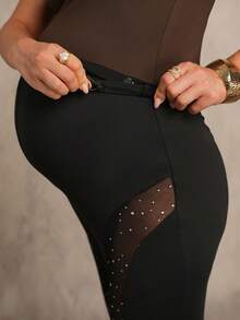 MaterniChic 孕妇高腰网纱拼接修身喇叭裤