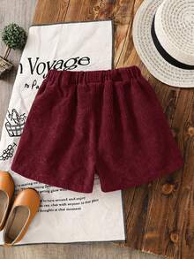 LMoss Kids Young Girl Solid Color Fitted Casual Shorts,Kids - Red - View 2