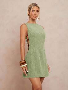 Lumalex Đầm ngắn dáng chữ A không tay, cổ tròn, khoét eo, đính hạt cườm, dành cho nữ. - Màu xanh Bạc hà - Xem 7