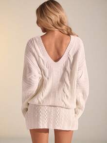 Glamine Elegant White V-Neck Knit Bow Tie Top & Pearl Button Skirt Sexy Romantic Date 2-Piece Set For Women Cream Outfit Women Cream Two Piece Set Sweater Set Knit Two Piece Set Sweater 2-Piece Set ,Party Dresses,Elegant Women's Sets,White Outfit For New Year's Eve,Holiday 2 Pieces Knit Set - White - View 2