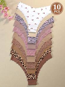 10 piezas/paquete - Bragas sin costuras con borde ondulado para mujeres, tela cómoda y sexy amigable con la piel, bragas sin costuras para damas - Conjunto de diez piezas - Ver 1