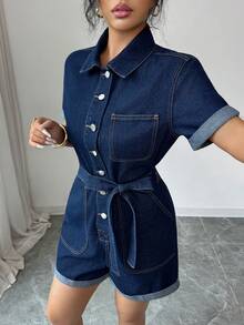 Elenzga Women's Slim Fit New Denim Bib Pants And Jumpsuit - Dark Wash - View 4