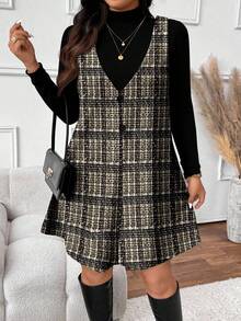 SHEIN Frenchy Elegant Plaid Print Plus Size 2 Pieces Set For Women, Casual Autumn/Winter Christmas - Multicolor - View 3