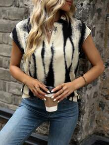 EMERY ROSE Women's Elegant V-Neck Tie Dye Print Short Sleeve Blouse - Multicolor - View 6