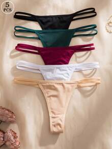 MidnightGlam 5pcs/Set Comfortable Heart Rhinestone Decor Romantic Solid Color Women's G-String Sexy Panties, Lingerie For Women,Sexy,Valentine's Day,Wedding - Multicolor - View 3