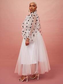 Vixey Black Double Layer Tulle Mesh Midi Skirt With Taffeta Lining - White - View 4