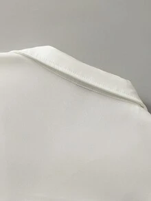 EGENSIO 男士西装领单排扣条纹休闲通勤短袖衬衫 - 白色 - 查看 8