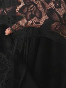 Slumberist Women's Sexy Lace Trim V-Neck Bodycon Long Nightgown - Black - View 4