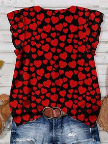 EMERY ROSE Áo sơ mi dáng rộng in hình trái tim lấp lánh cỡ lớn, thích hợp cho tiệc tùng - Nhiều màu - Xem 2