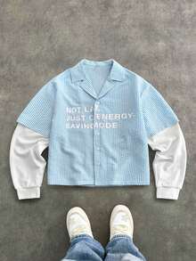 SWAVVY Áo sơ mi dài tay nam in họa tiết, kiểu dáng thường ngày. - Màu xanh lam - Xem 7