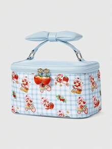 Strawberry Shortcake | ROMWE 女士可爱卡通图案蝴蝶结手提便携化妆包 - 藍色 - 查看 4