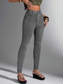 SHEIN Unity 女士纯色休闲牛仔裤 - 灰色 - 查看 5