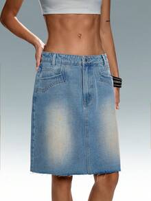 TRNVIE Women's Pocket Straight Loose Casual Versatile Denim Skirt - Blue - View 5