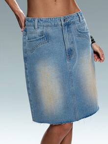 TRNVIE Women's Pocket Straight Loose Casual Versatile Denim Skirt - Blue - View 4