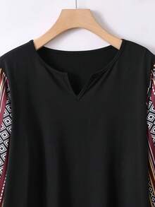 Seusyu Casual Loose Knit Textured Sadu Pattern Printed Plus Size T-Shirt, Versatile For Spring & Autumn - Multicolor - View 3