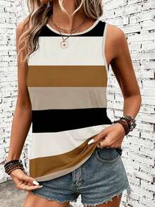 SHEIN LUNE 女士条纹圆领休闲百搭背心 - 彩色 - 查看 4