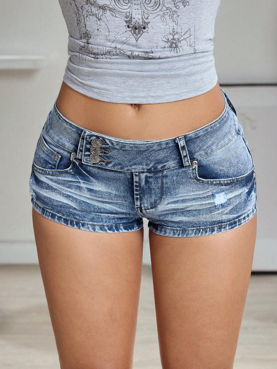 Jeanoix Y2K Women's Super Short Fashionable Denim Shorts - Light Wash - View 1