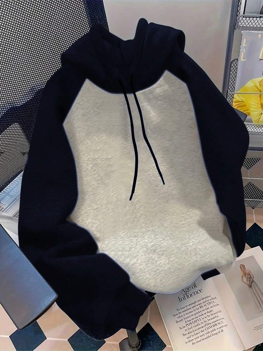 Franclia Fashionable Casual Raglan Sweatshirt, Navy Blue & Gray Patchwork - Multicolor - View 1