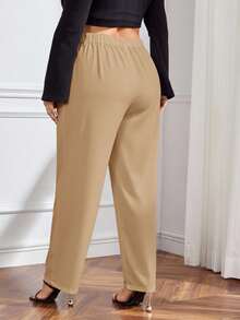 SHEIN Frenchy 秋冬季大码纯色西装裤 - 卡其色 - 查看 7