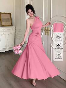 Modelyn 1件女士无袖褶皱紧身连衣裙，纯色 - 玫紅色 - 查看 3