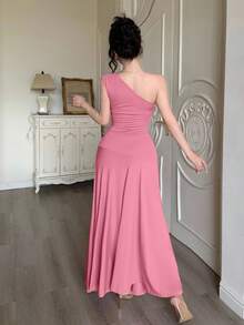 Modelyn 1件女士无袖褶皱紧身连衣裙，纯色 - 玫紅色 - 查看 8