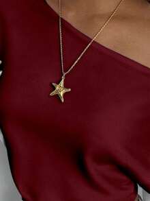 Aloruh 新款休闲不对称肩部修身长袖T恤，95%棉，适合日常穿着 - 酒紅色 - 查看 8