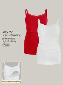 Modmama Tropical Vacation Strap Nursing Camisole, Maternity Tight Fit Camisole - Red and White - View 1