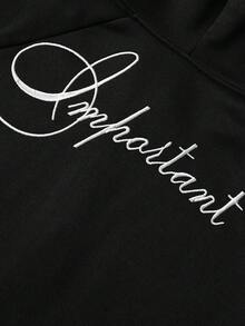 PAVTROS Áo hoodie có khóa kéo tay raglan phối họa tiết thêu, phong cách đường phố trẻ trung - màu đen - Xem 3