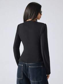 SHEIN EZwear 女士简约时尚休闲日常西装外套（秋冬季款） - 黑色 - 查看 2