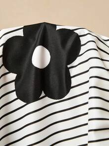 Travachic 大码女式碎花条纹蝙蝠袖衬衫和短裤休闲两件套 - 黑與白 - 查看 7