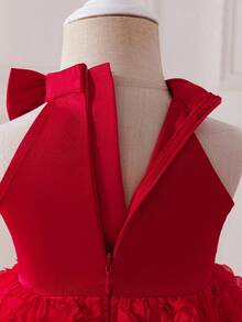 Baby Girl Elegant Cute Mesh Red 3D Rose Dress - Red - View 8