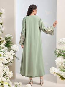 Al Najma 女士花卉刺绣拼接长袖优雅长袍 - 綠色 - 查看 3