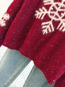 Franclia New Arrival Popular Christmas Snowflake Sweater, Loose Fashionable Knitted Pullover For Women, Autumn/Winter - Burgundy - View 6